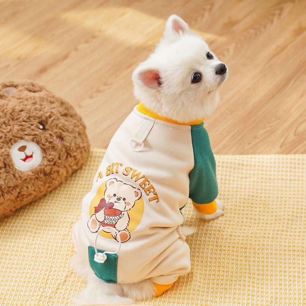 Bear Pattern Dog Jumpsuit Color Block Four Legged Clothes Cartoon Dog Warm Pajamas  Outdoor