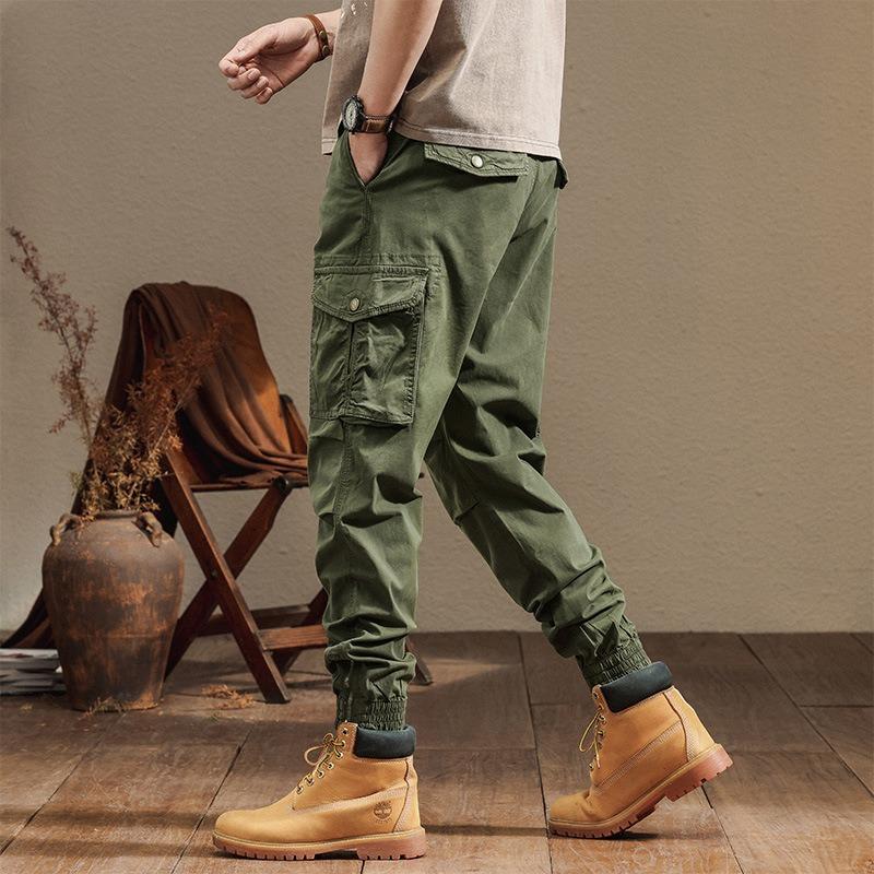 High Street Men's Overalls Versatile Washed Wear-resistant Tights Solid Color Skin-friendly Cotton Trousers Casual Pants Men's