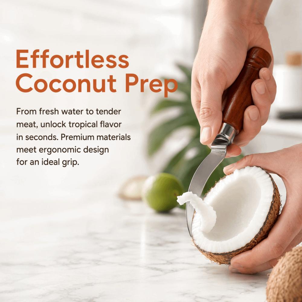 Wooden Handle Coconut Scraper Knife Brown Silver Shell Opener Coconut Opener Tool  Multi-Purpose