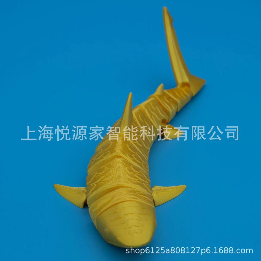 3D Printed Realistic Striped Tiger Shark Model with Movable Joints - Decorative Gift & Puzzle