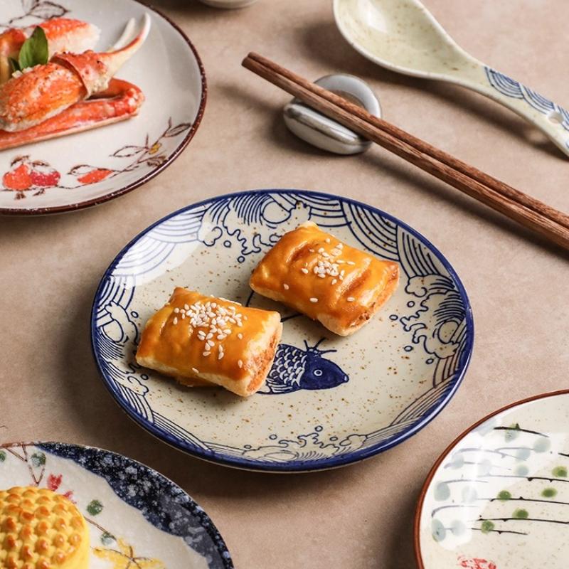 BEPAN 1PC Ceramic Plate Retro Japanese Sushi Plate Household Tableware Small Dessert Cake Dessert Artistic Sense