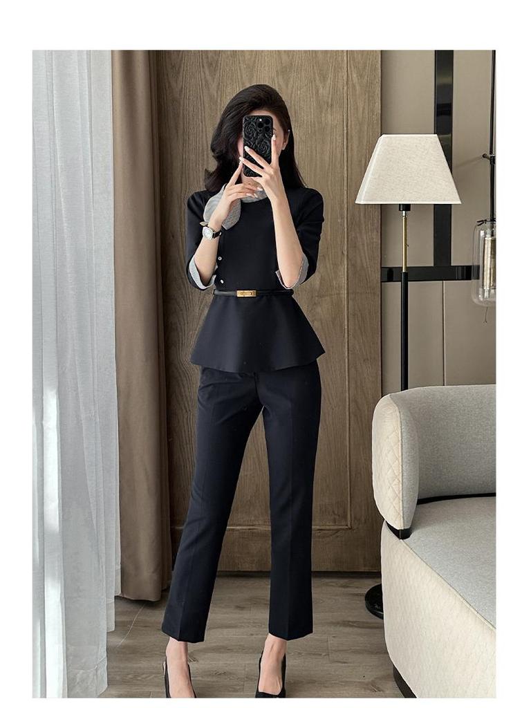 Women's Summer Seven-Sleeve Waist-Cinching Professional Suit for Jewelry Stores, Salons, and Hotel Receptionists