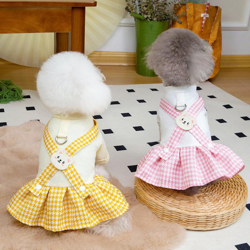Pet cat teddy puppy dog clothes princess spring and autumn summer thin tractor strap skirt