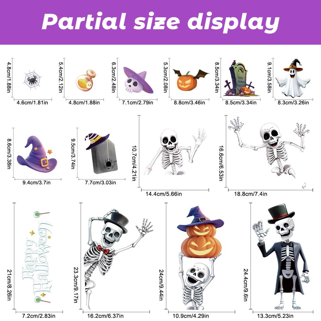 Halloweenská statická okenní dekorace 3D Kostlivec Netopýr Dýně Samolepky na okna Party potřeby