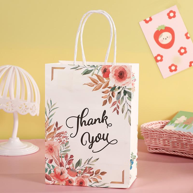 Kraft Paper Tote Bag with Rose, Clover & Sunflower Design for Gifts
