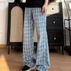 Plaid jeans men's summer thin trendy brand ruffian handsome fried street pants American high street loose straight slightly pulled