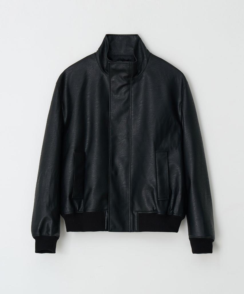 Dreamworld Leather High-Neck Blouson Jacket (Black)