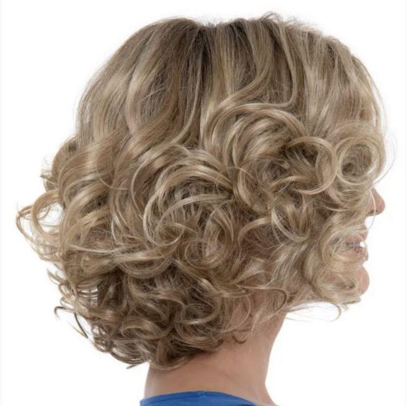 Dámské syntetické krátké kudrnaté ombre nadýchané blond hnědé šedé paruky pro ženy paruky z paruky z vysokoteplotních vláken na denní párty cosplay