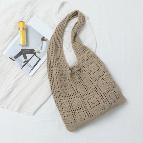 Women Shoulder Bag Wide Straps Large Capacity Solid Color Handbag Commuting Style Decorative Knitting Shoulder Bag