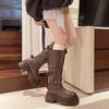 Men knähöga stövlar barn 2025 nya höst sammet höga riddarstövlar mångsidiga bältesspänne tjocksulade stövlar