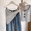 Slim Fit Hip Curtain Lace Trim Apron Wrap Skirt Trendy Triangular Headscarf  Women