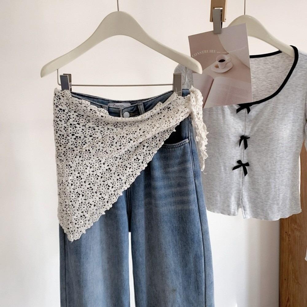 Slim Fit Hip Curtain Lace Trim Apron Wrap Skirt Trendy Triangular Headscarf  Women