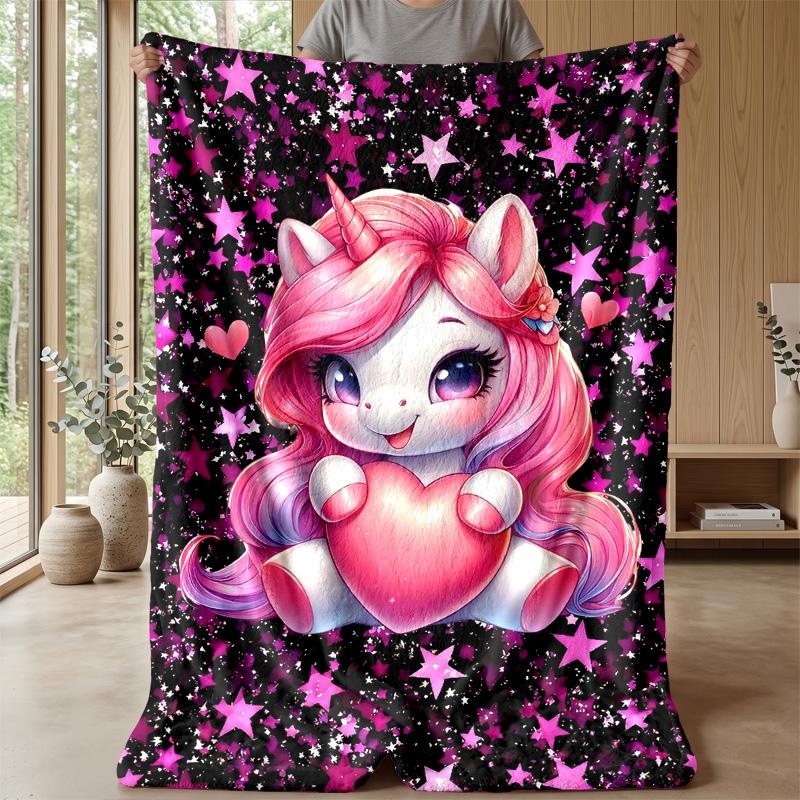Pink Mane Unicorn in Magical Sky Theme blanket Lightweight Warm Flannel Blanket Decorative Throw Blanket for Home Decoration