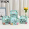 WTEMPO 12PCS 9*9*16CM Easter Gift Boxes Party Small Presents Kraft Paper Packaging Boxes Rabbit Easter Egg Printed Surprise Boxes with Handle