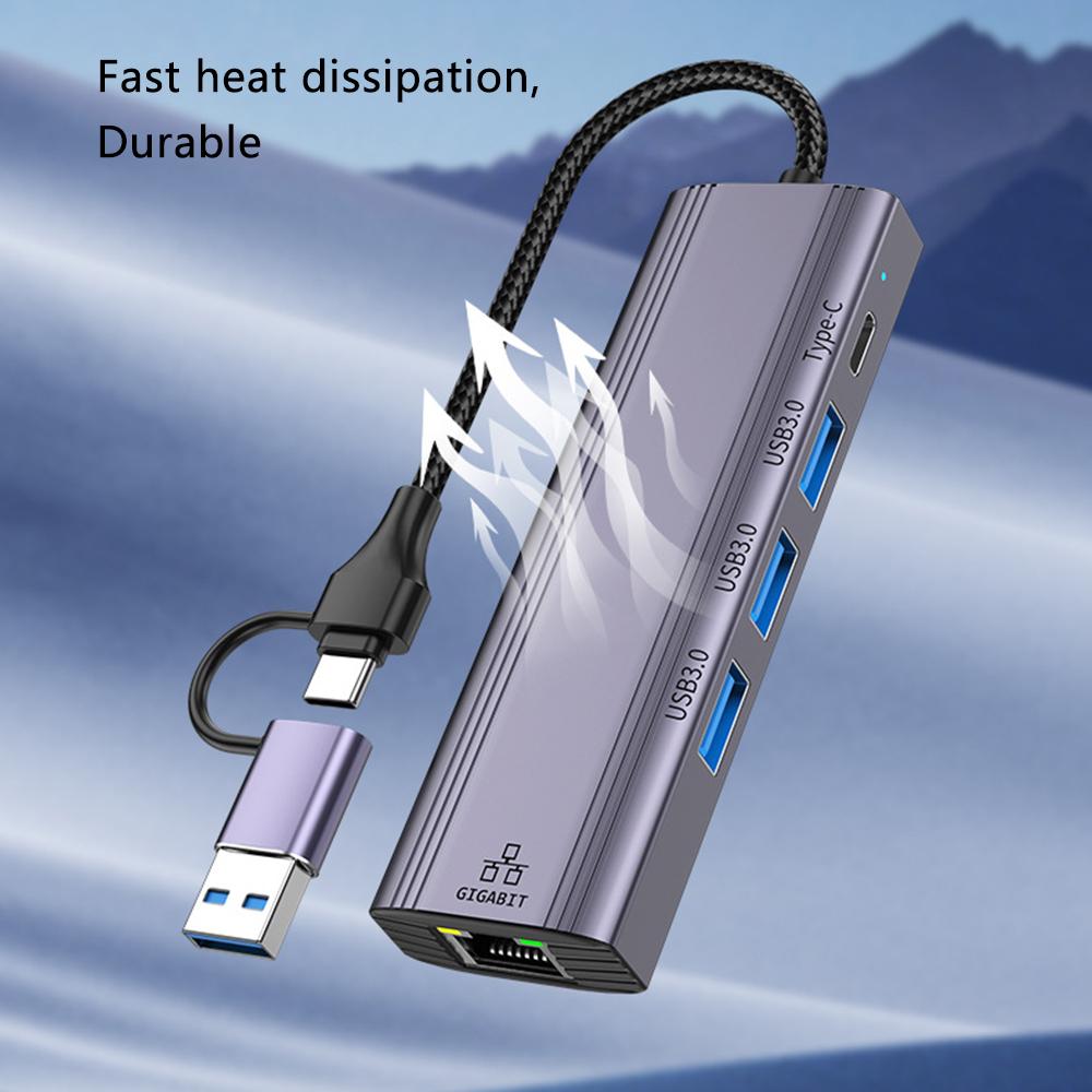 T513 Docking Station USB/Type-C To USB3.0x3+USB-C+Gigabit Laptop Adapter