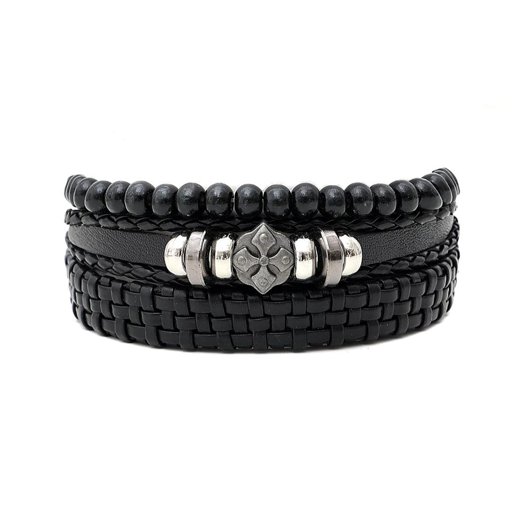 Retro Black Eagle Head Multi-Layer Leather Bracelet Set
