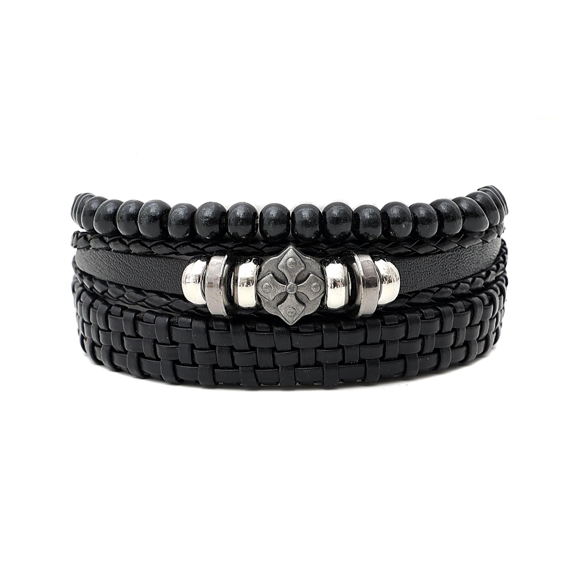 

Винтажный многослойный кожаный браслет с головой черного орла