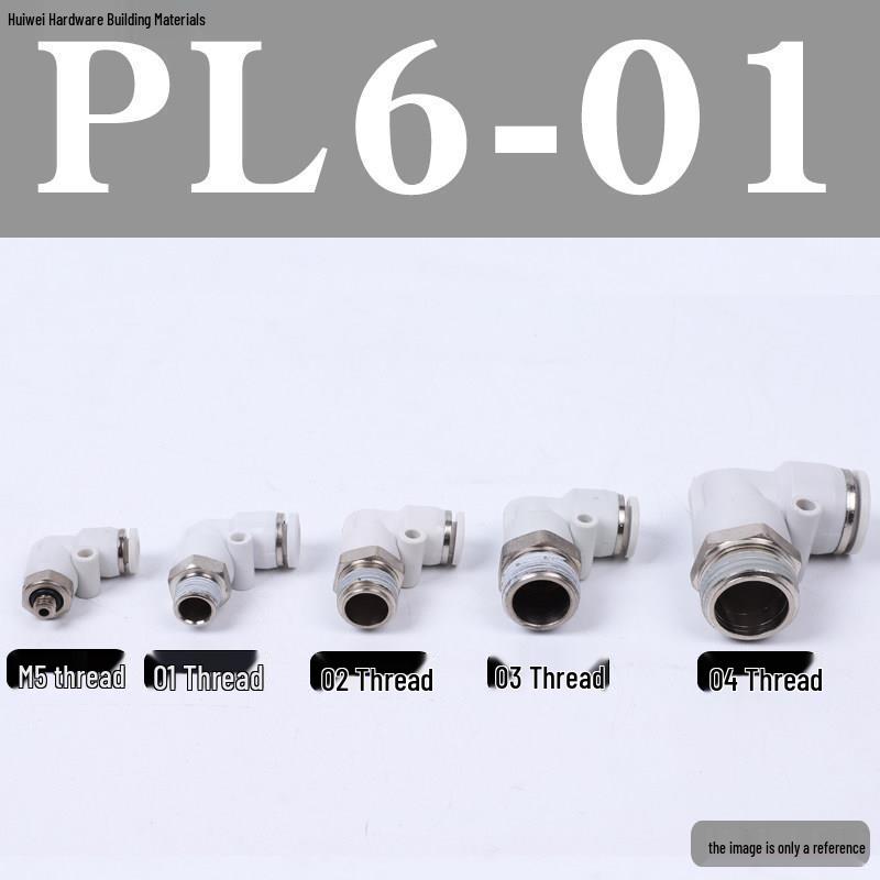 Pneumatic Tube Quick Connector: PL8-02, 4-M5, 6-01, 10-03, 12-04 Threaded Elbow
