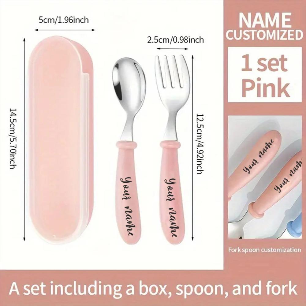 

2 шт., Набор столовых приборов с любым именем, Пасхальные подарки, Для мальчиков и девочек, Школьный обед, Подарки на день рождения, Рождественские подарки, Индивидуальная гравировка розовый