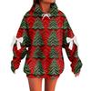 Ladies' Christmas Printed Bow Long Sleeved Loose Fitting Headband With Rope Hooded Sweatshirt Top