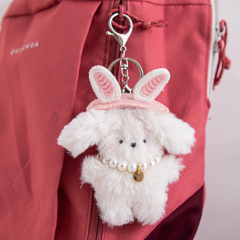 8Cm Rabbit School Bag Pendant Tide Cool Cute Creative Doll Keychain Student Couple Schoolbag Car Keys Cartoon Rabbit Plush Doll