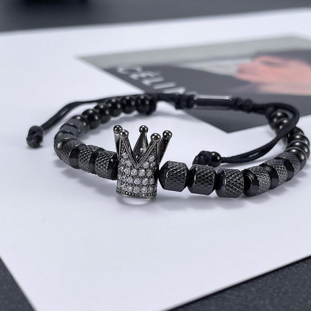 European & American Fashion Micro-inlaid Zircon Crown Bracelet - Simple Niche Beaded Stainless Steel Jewelry