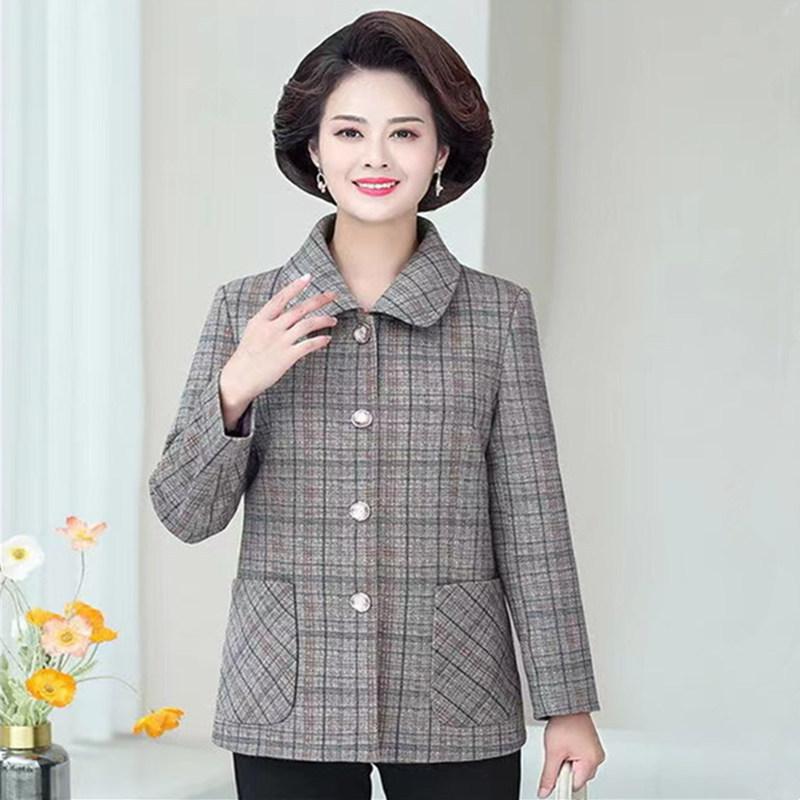 מעיל מזדמן סתיו לאמא בגיל העמידה עם משובץ ז'קט קצר לנשים בגיל העמידה וקשישות