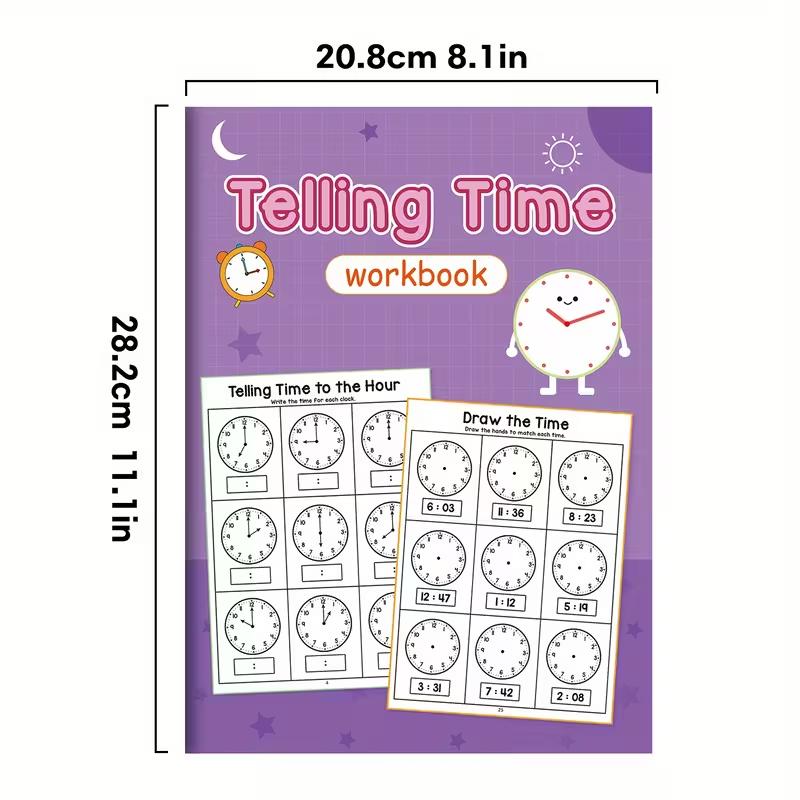 Telling Time Workbook for Kids - Master Analog  Digital Clocks in 30 Days,Daily Practice Worksheets with Interactive Activities