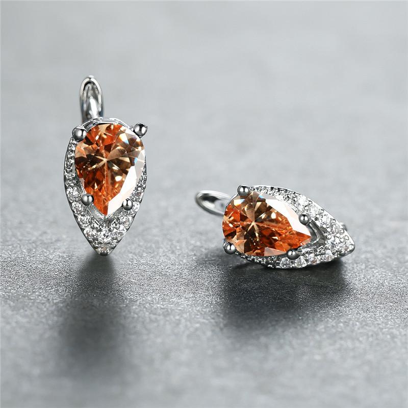 Boho Small Gold Blue Stone Clip Earrings Vintage Zircon Wedding Jewelry For Women