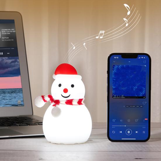 Snowman Tap Light Cute Christmas Lamp Rechargeable Silicone Touch Bedside Light Snowman Mood Lighting for Christmas Tree