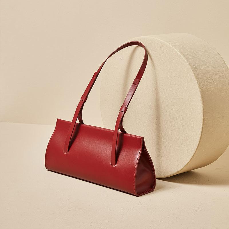 Genuine Leather Leather Bag For Women Fashion Shoulder Underarm Bag Split Leather Red Ladies Soft Handbag Luxury Desig