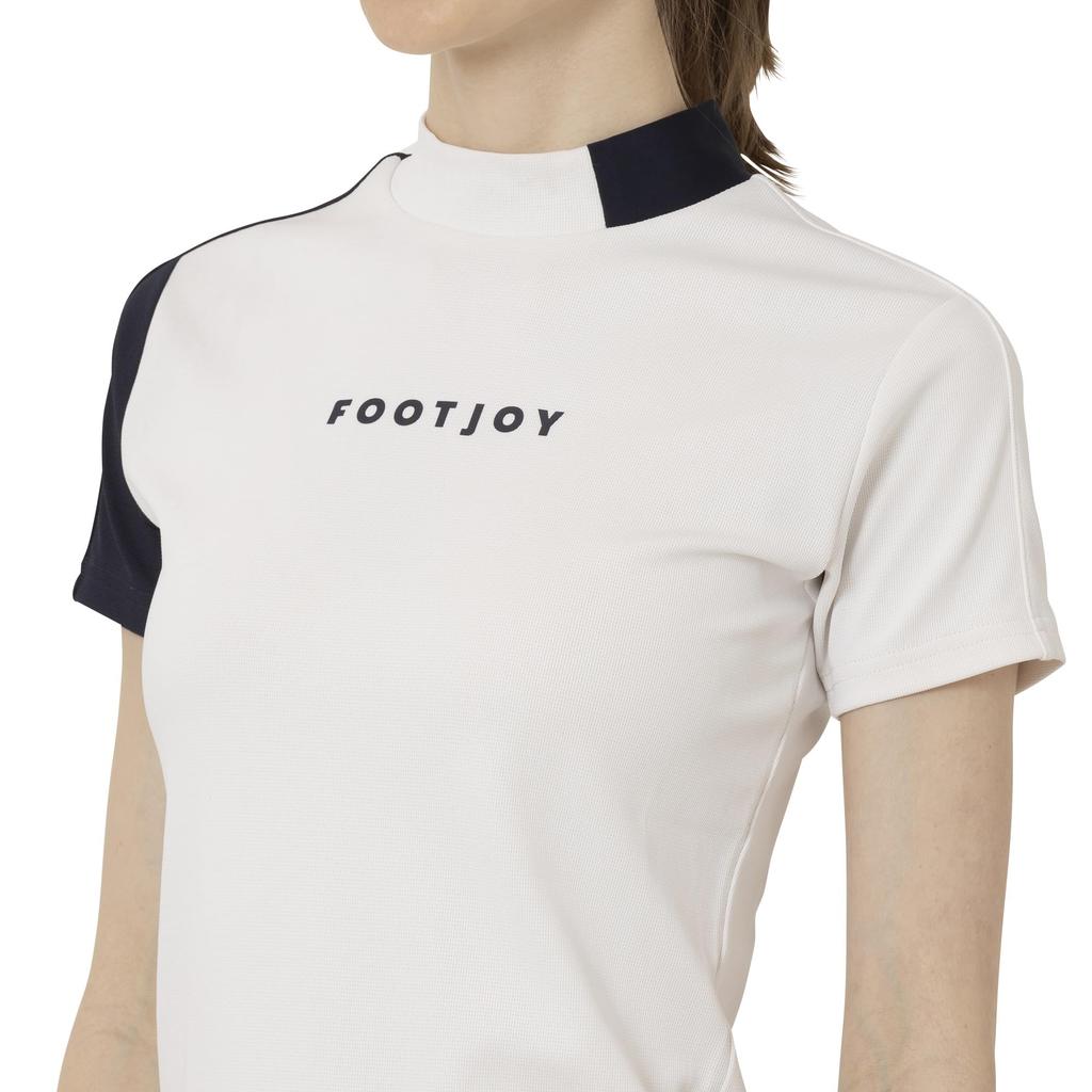 FootJoy Women's Two-Tone Short Sleeve Mock Neck Golf Shirt, White, Size M (FJW-S25-S05, 34830-M)