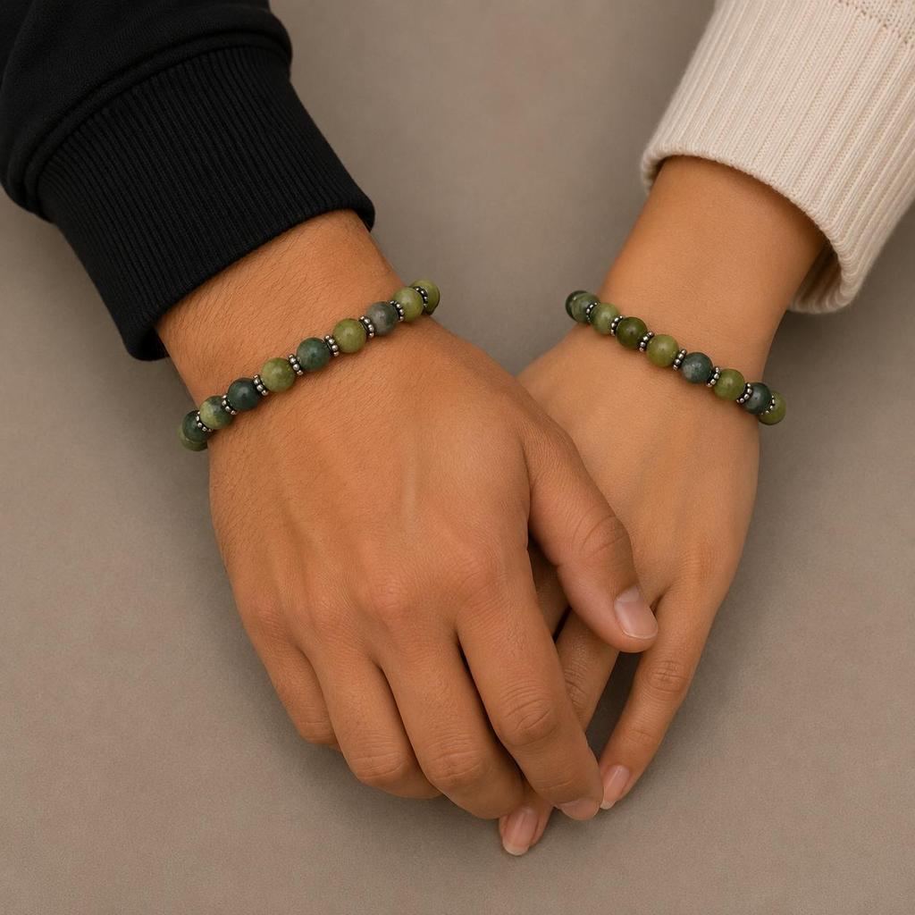 8mm Round Natural Green Jade Gemstone Beads Jewelry Handmade Unisex Stretch Bracelet 7.5" With Chakra CSB-30