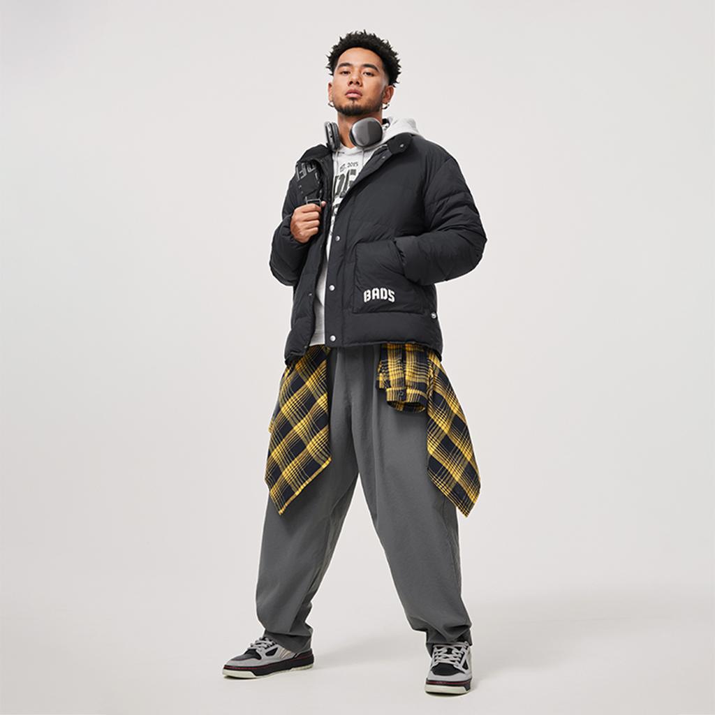 Li-Ning Badfive Water-Resistant Comfortable Casual Cold-Resistant Stand Collar Zipper Short Winter Down Jacket Men Jackets Black AYMU349-1