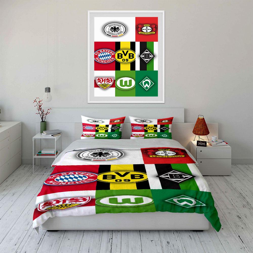 Fußballclub-Logos Patchwork. Bettwäsche-Sets Bettbezug-Sets Bettbezüge Kissenbezüge(1*Bettbezug 2*Kissenbezüge ohne Bettdecke)