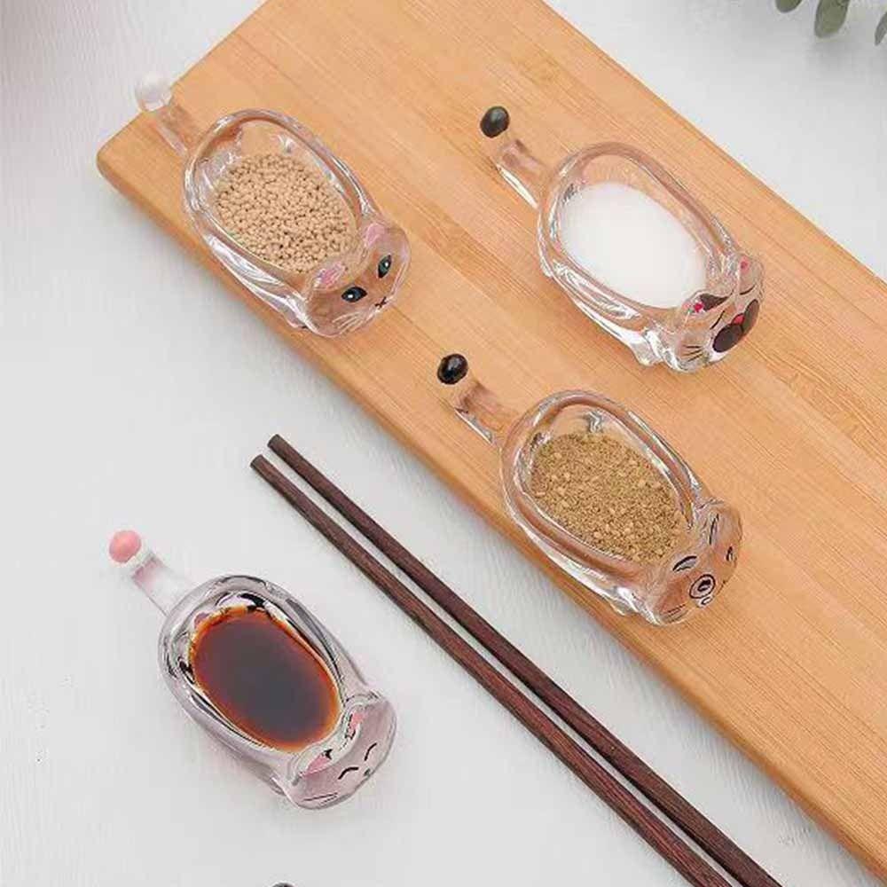 Glass Seasoning Dipping Dish Transparent Cute Sauce Dishes Cat Shaped Seasoning Dish  Sauce Serving