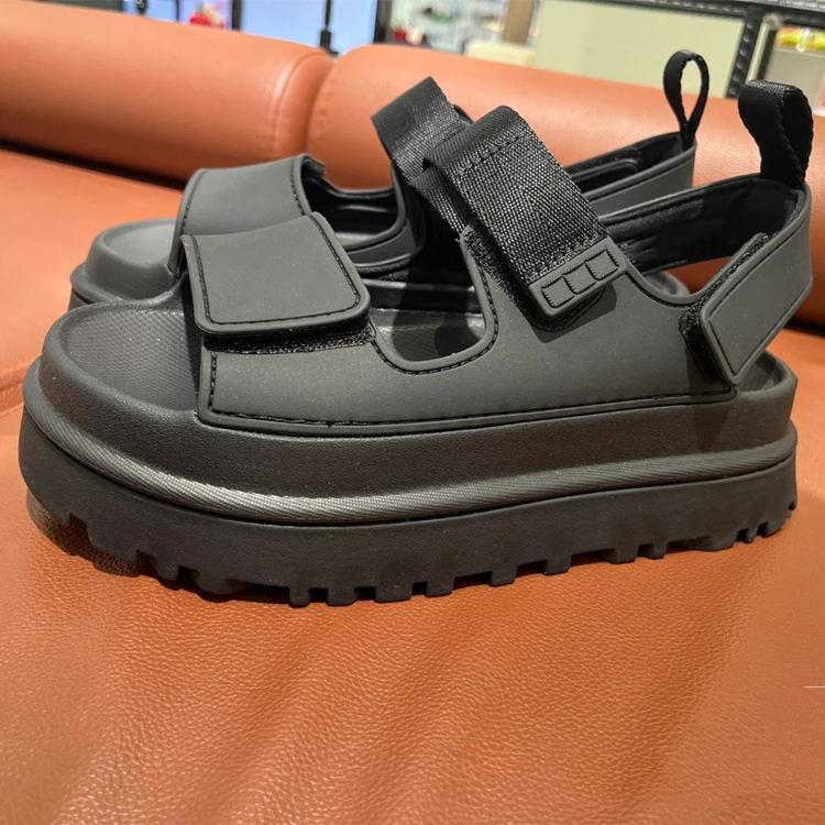 2025 European and American summer new fashionable and comfortable versatile flat bottom thick bottom round head Velcro solid color casual sandals