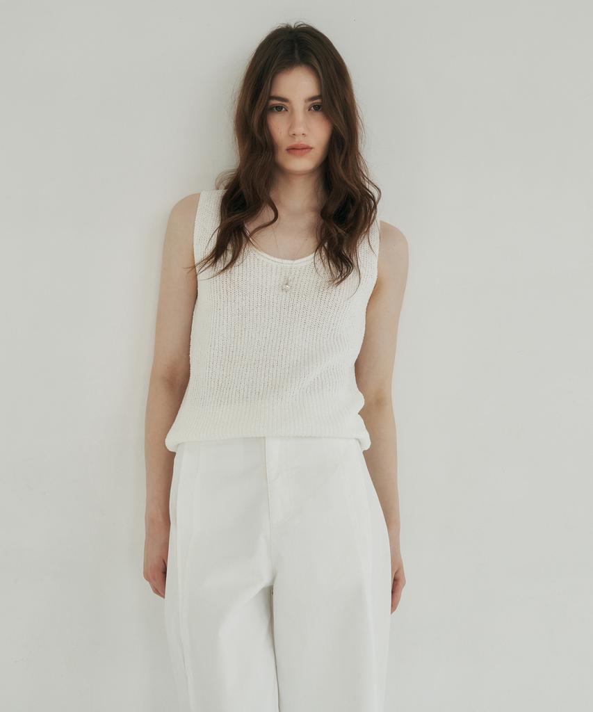 LOSSYROW U-Neck Soft Knit Sleeveless White