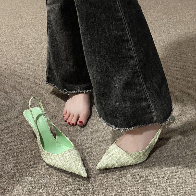 Sea Salt Blue Temperament Bag Head Sandals Spring and Summer Thin Heel Pointed Back Empty Single Shoes