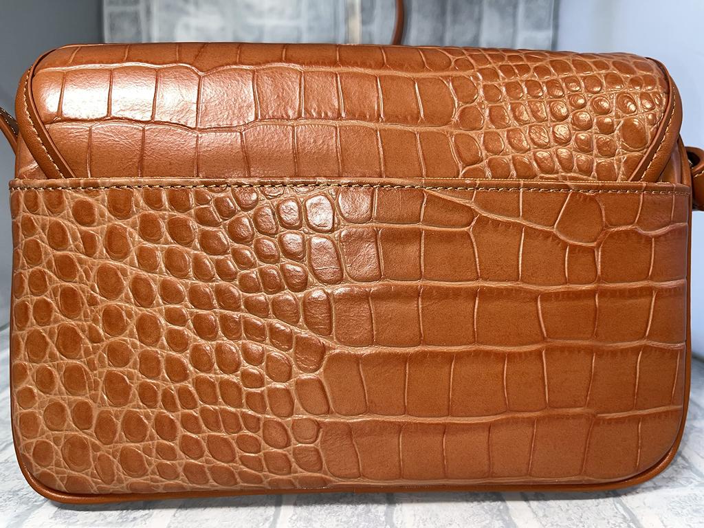 Italian Leather Crocodile Embossed Shoulder Bag with Flap LPR15 (Orange Brown) Travel Shoulder Bag