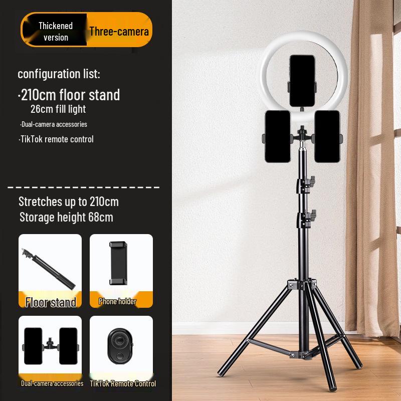 Dual-angle Mobile Phone Tripod with Fill Light for Live Streaming and Recording