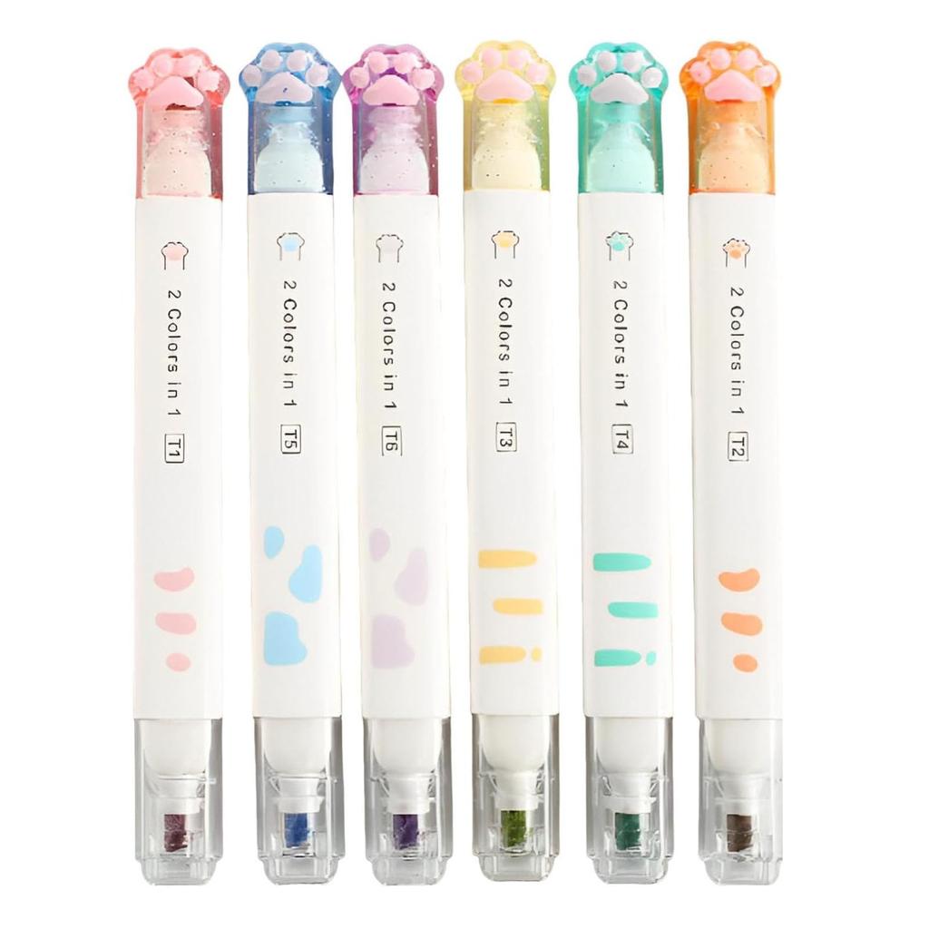 Mirhua Cute Cat Claw Highlighter Marker 12 Colors 6-Piece Set,