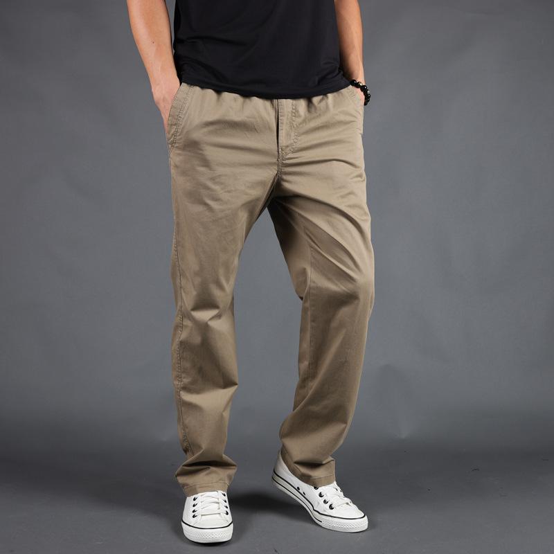 Men S Casual Loose Straight Cotton Cargo Long Pants S хаки
