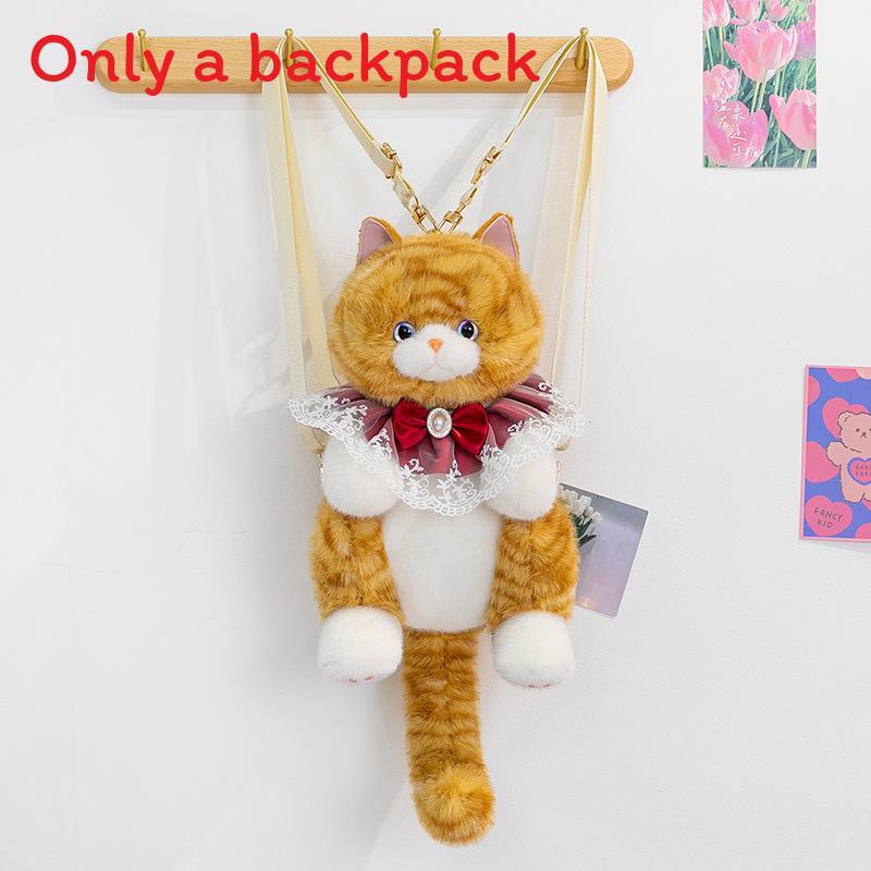 Cat Plush Backpack With Bowknot Design For School And Travel Gifts For Girls And Boys