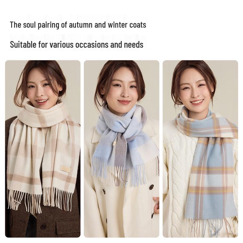 Yuxiaoduo 100% Pure Wool Plaid Scarf