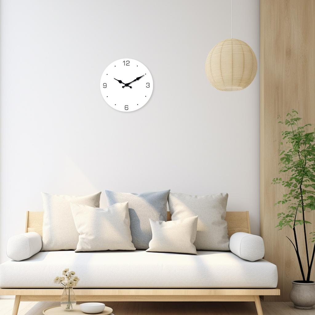Modern Minimalist White Pattern Wooden Wall Clock for Bedroom, , Home Decoration, Silent Quartz Clock, , (No Battery)
