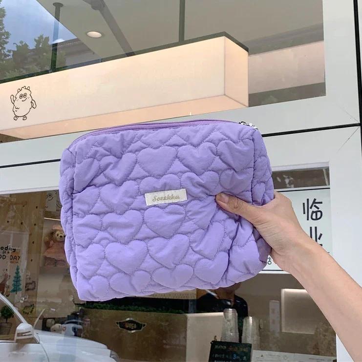 Sweet Flower Women's Quilting Cosmetic Bag Large Capacity Ladies Love Makeup Case Female Travel Storage Bags Clutch Handbags