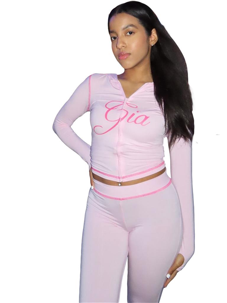 Women's Long Sleeve Cropped Tracksuit Set with Flare Pants