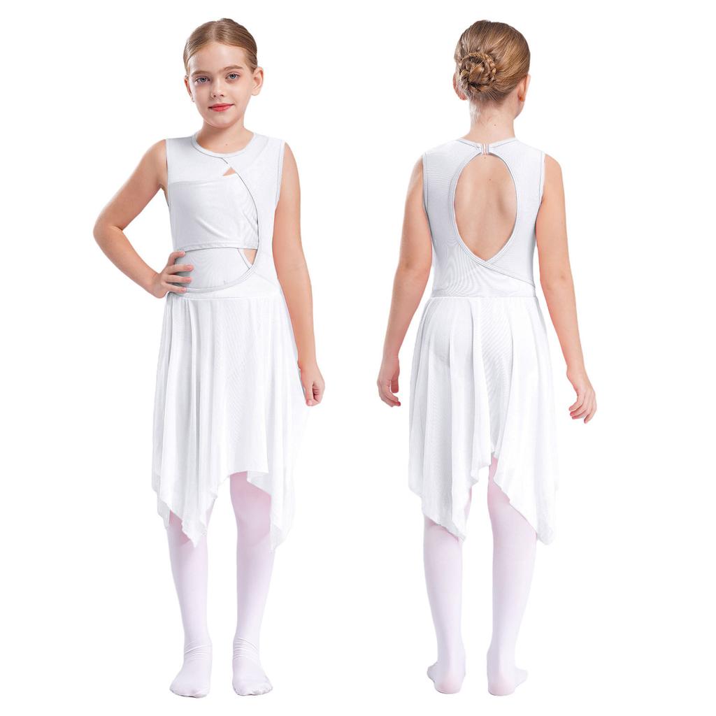 Kids Girls Ballet Dress Lyrical Dance Costume Dancewear Sleeveless Cut Out Gymnastics Leotard for Dancing Children Ice Skating Dresses
