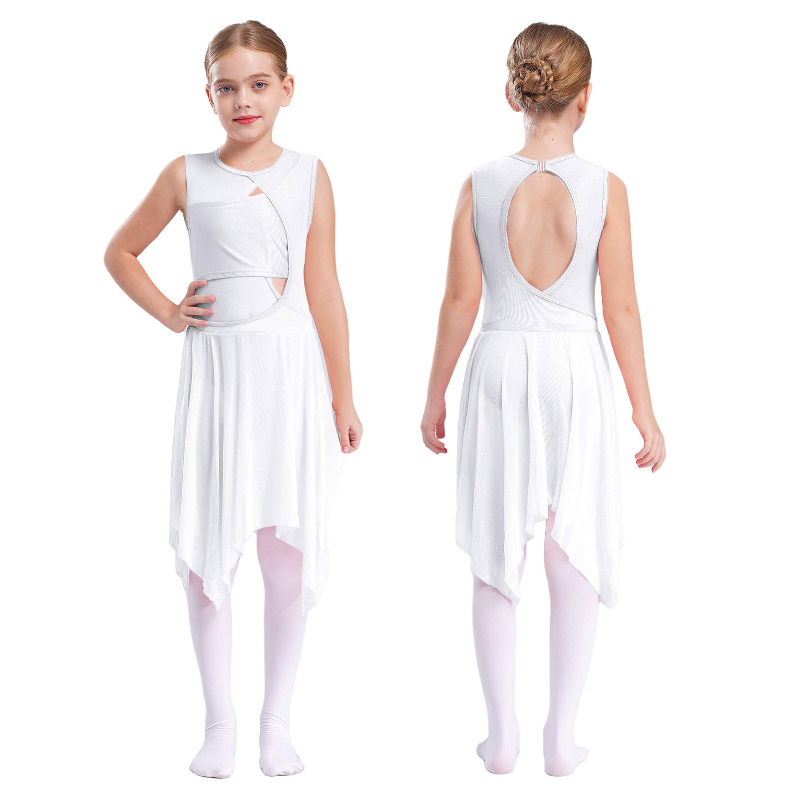 

Дитяча балетна сукня для дівчаток Ліричний танцювальний костюм Танцювальний одяг без рукавів Гімнастичне купальник для танців Дитячі сукні для катання на ковзанах 5-6 Years білий